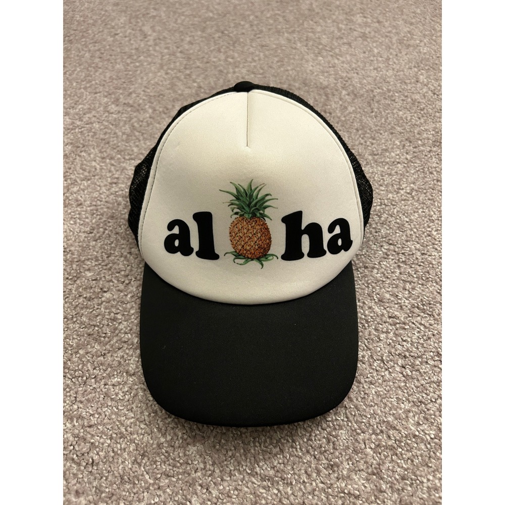 Surfware Trucker Hat Mens OSFA Black White Excellent Aloha Pineapple Snapback